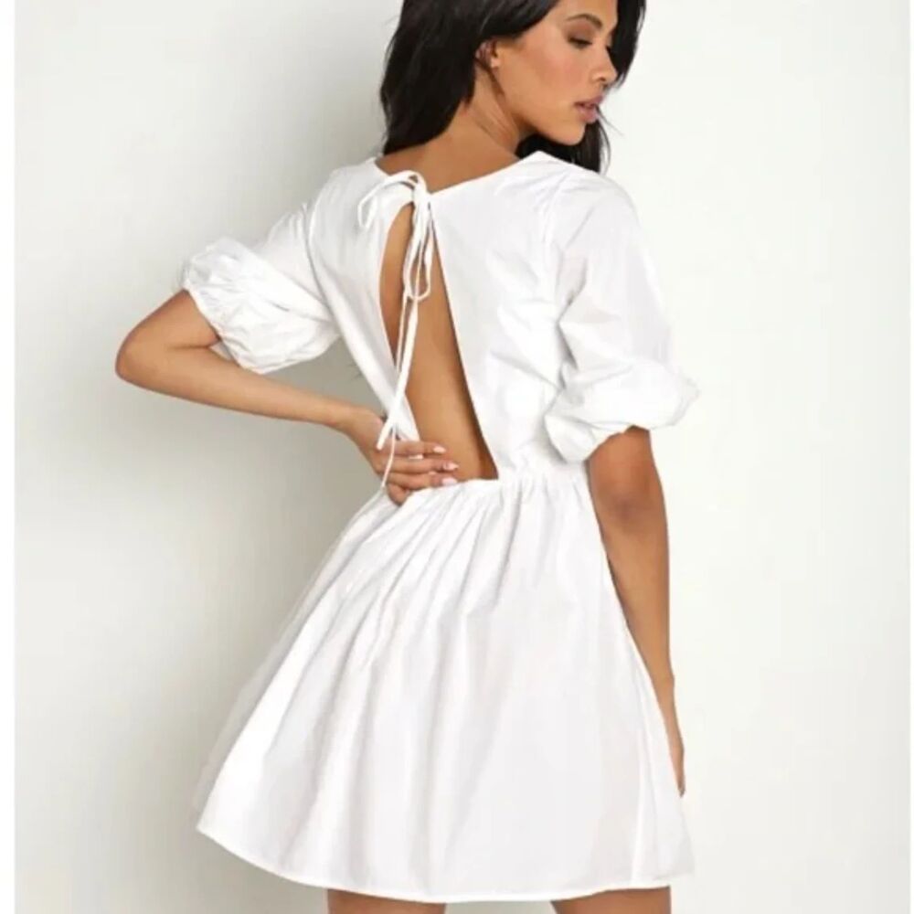 LUSANA Sophia Open Back Babydoll Mini‎ Dress White Sz 4